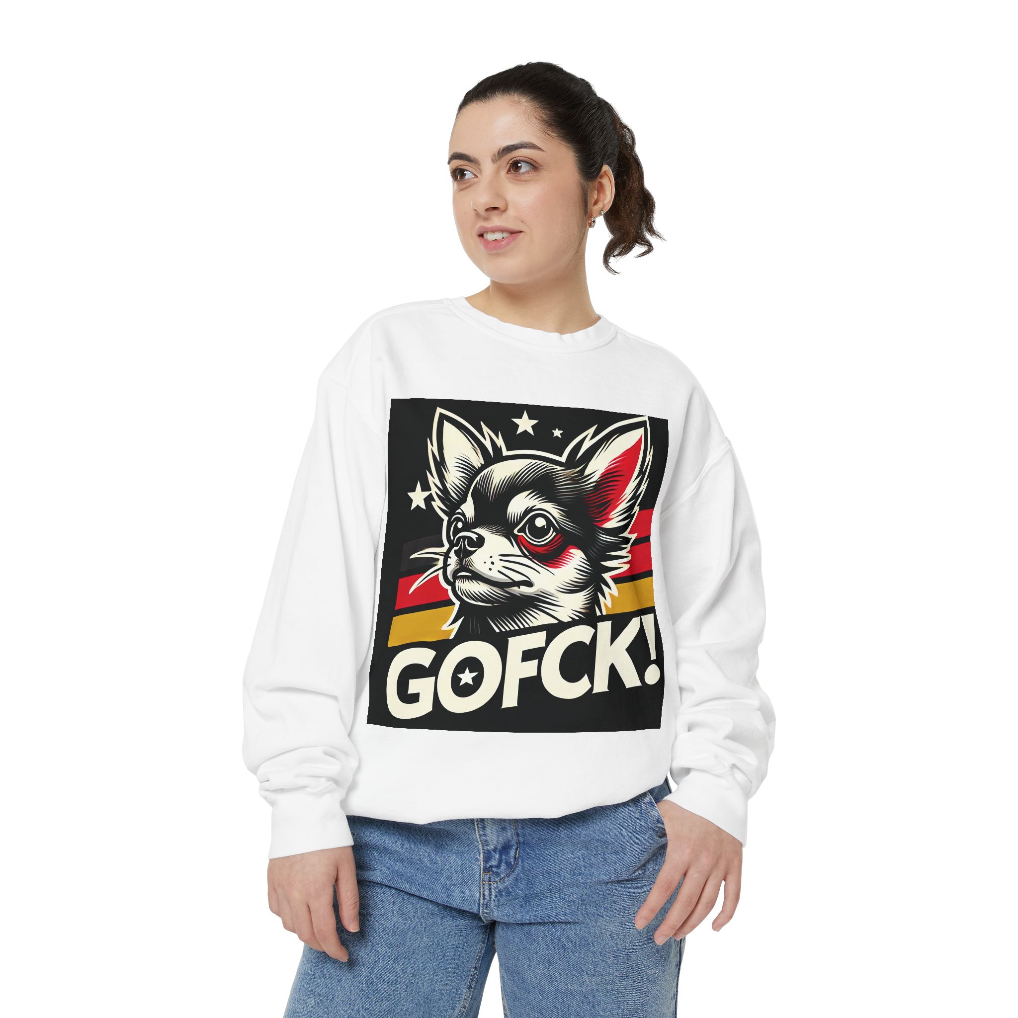 GOFCK Chiwi White Unisex Garment-Dyed Sweatshirt - Image 5