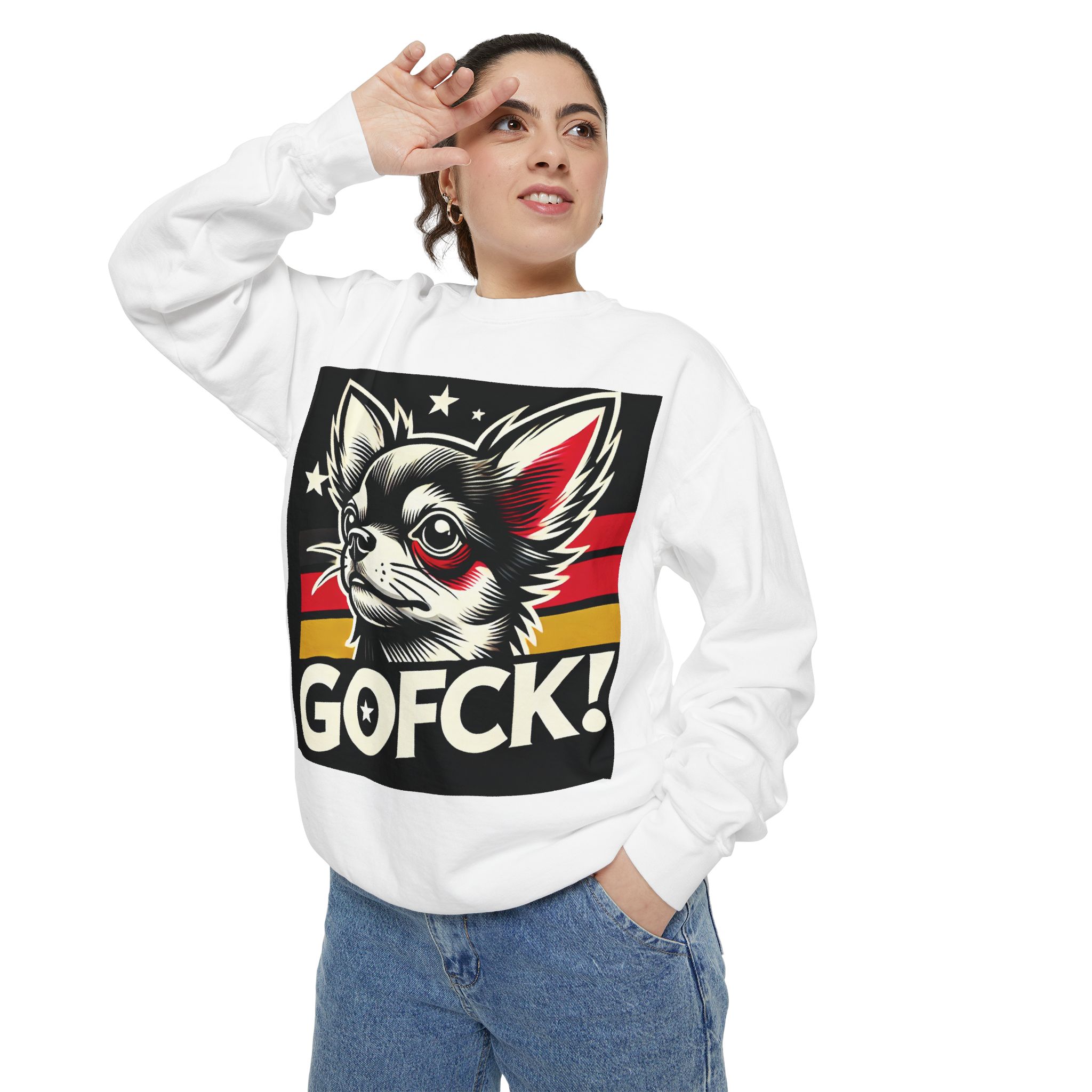 GOFCK Chiwi White Unisex Garment-Dyed Sweatshirt - Image 8