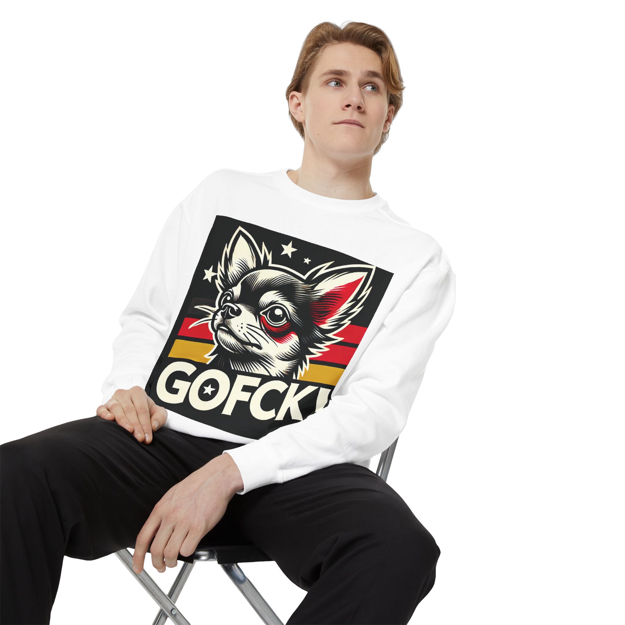 GOFCK Chiwi White Unisex Garment-Dyed Sweatshirt - Image 7