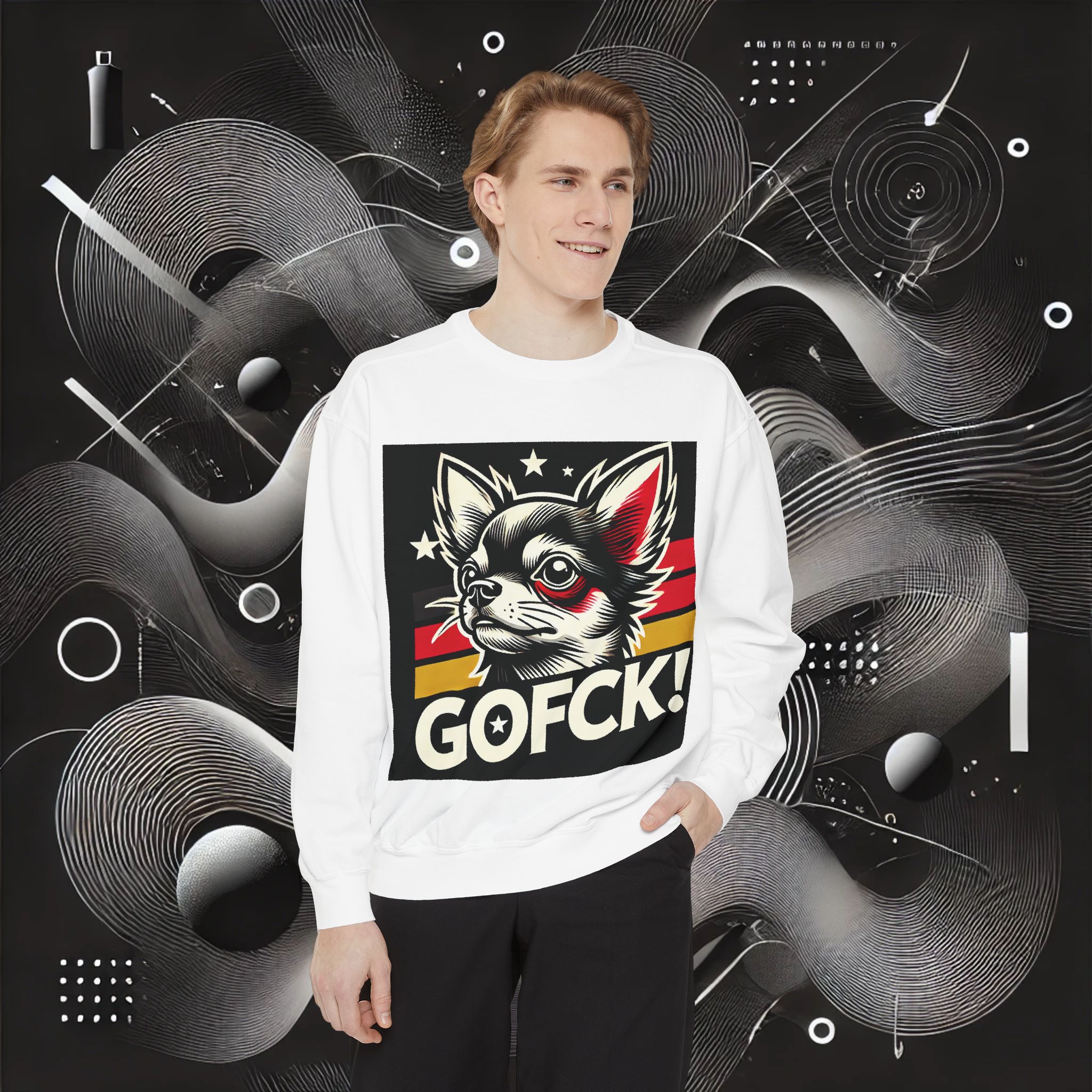 GOFCK Chiwi White Unisex Garment-Dyed Sweatshirt - Image 3