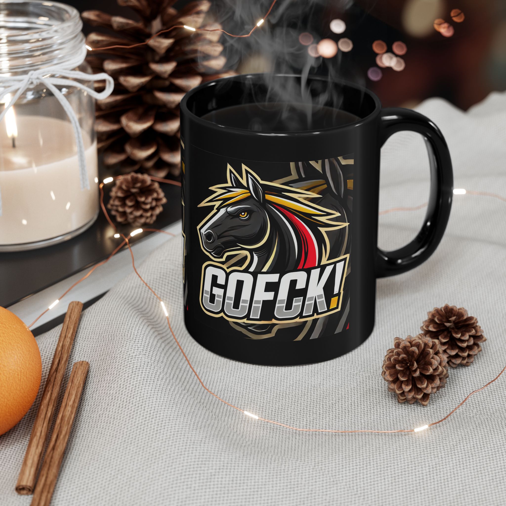 GOFCK Wild Horse Designer Black Mug (11oz, 15oz) - Image 5