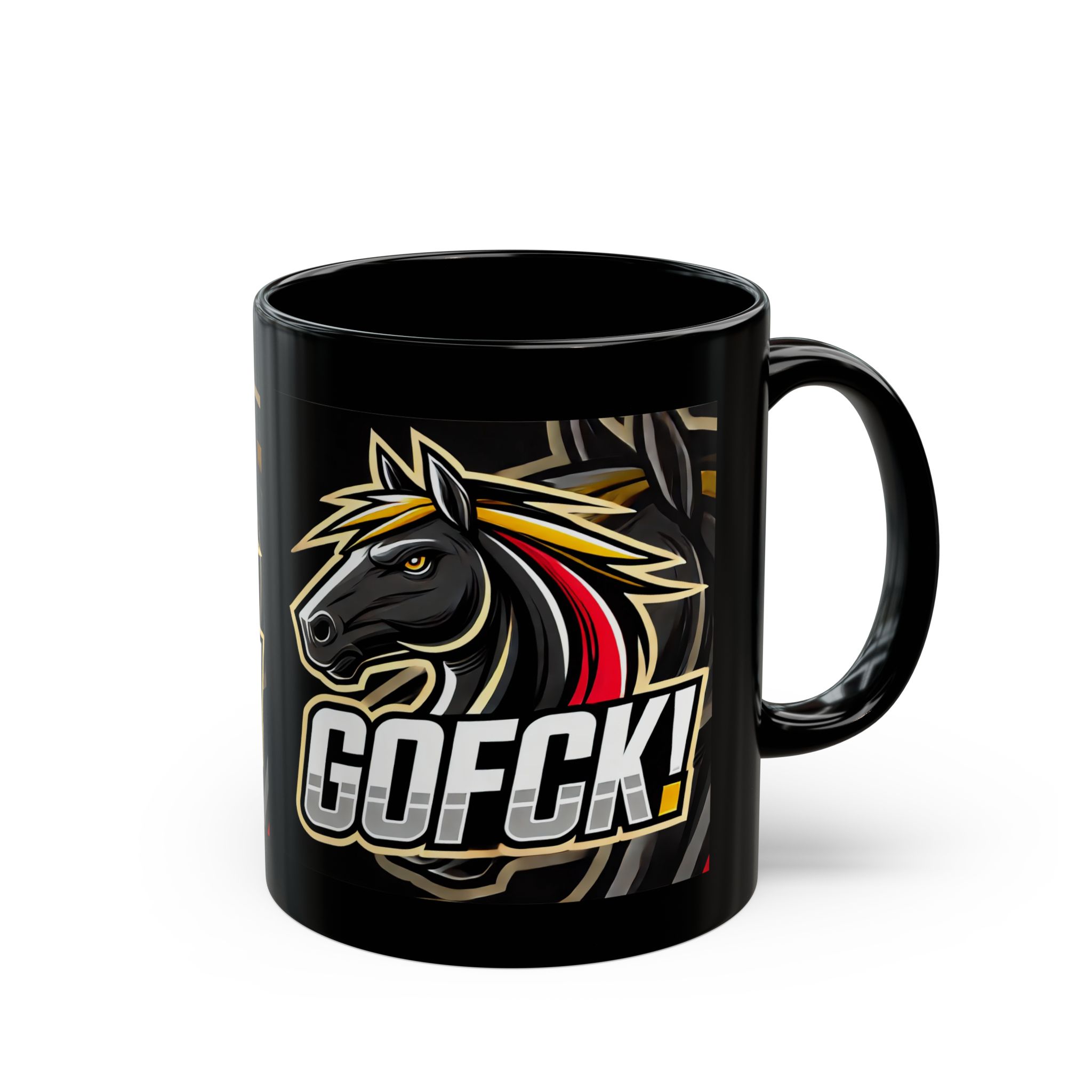 GOFCK Wild Horse Designer Black Mug (11oz, 15oz)