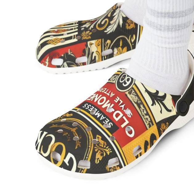 Vintage GOFCK Designer Print Clogs. Retro 'Old Money' EVA Foam Shoes
