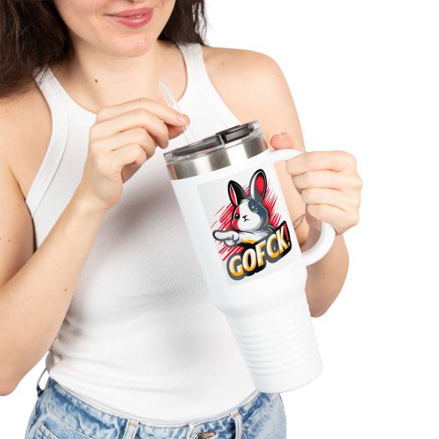 40oz Insulated Travel Mug - Stanly style with Bold Bunny "GO FCK!"